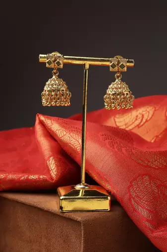 High Gold Necklace Set with Jhumkas