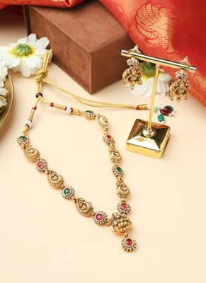 Gold Laxmi Necklace Set with Matching Earrings 1