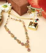 Gold Laxmi Necklace Set with Matching Earrings