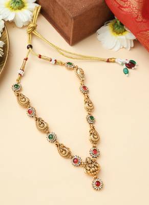Gold Laxmi Necklace Set with Matching Earrings 2