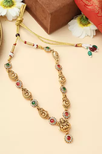 Gold Laxmi Necklace Set with Matching Earrings