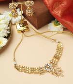 Gold-Plated Choker Set with Kundan Pendant and Jhumka