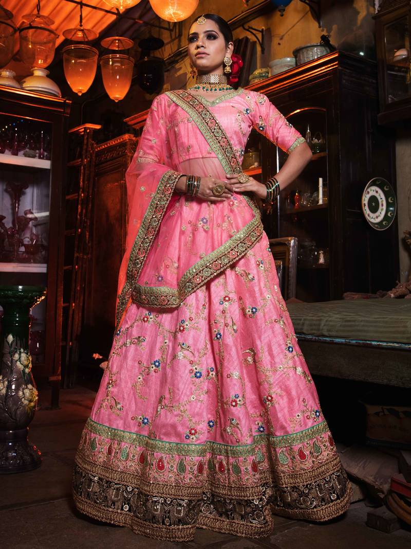 Charismatic Pink Colored Bridal Wear Embroidered Lehenga Choli