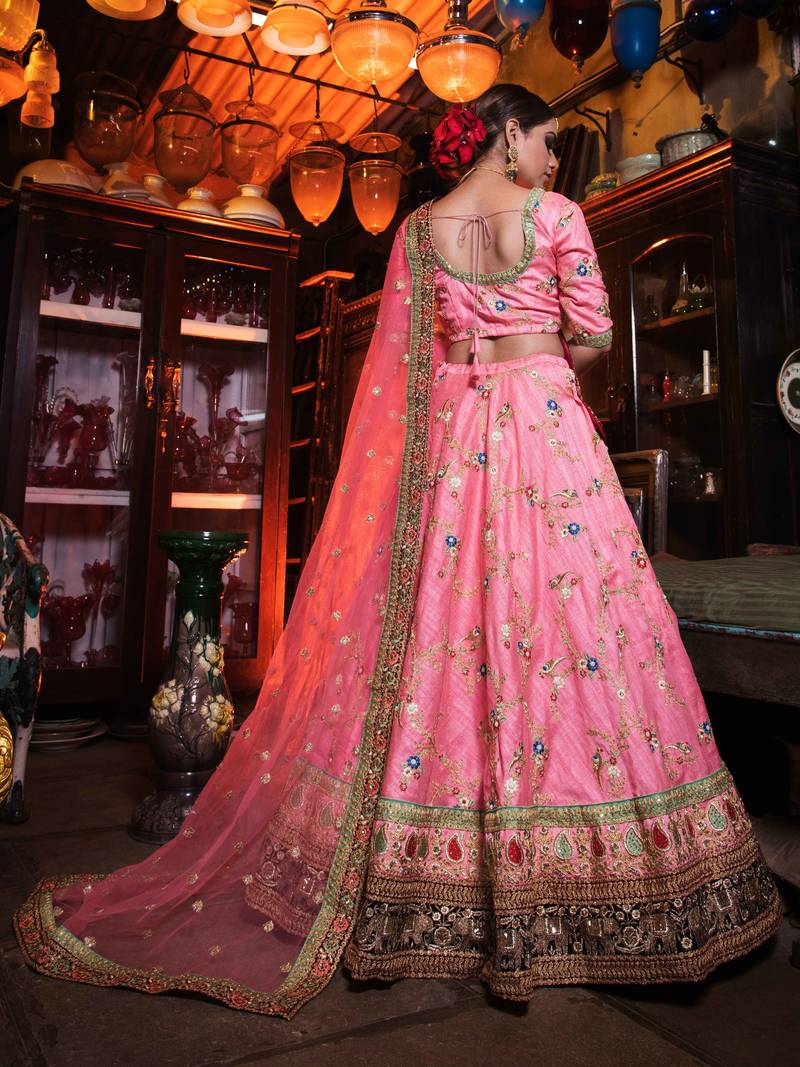 Charismatic Pink Colored Bridal Wear Embroidered Lehenga Choli