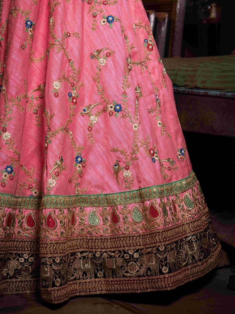 Charismatic Pink Colored Bridal Wear Embroidered Lehenga Choli