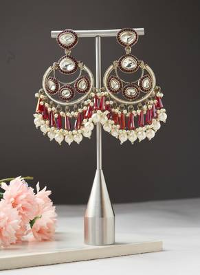 Red and White Accent Chandbali American Diamond Earrings 1