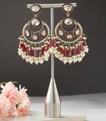 Red and White Accent Chandbali American Diamond Earrings