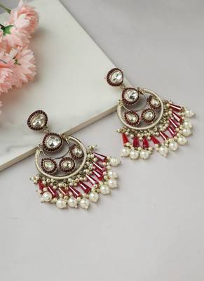Red and White Accent Chandbali American Diamond Earrings 2