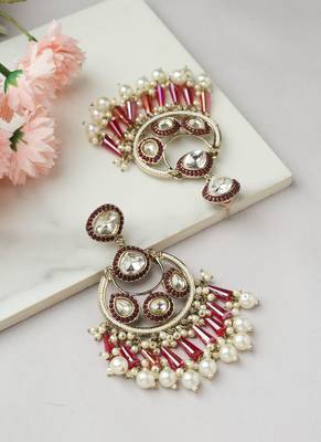 Red and White Accent Chandbali American Diamond Earrings 3