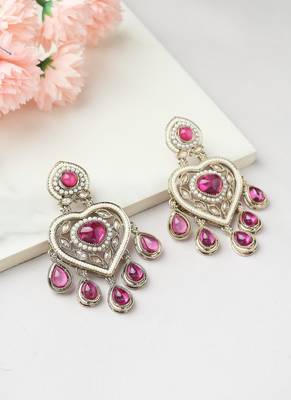 Pink Stone and White Accent Heart American Diamond Earrings 1