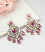 Pink Stone and White Accent Heart American Diamond Earrings
