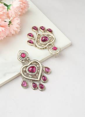 Pink Stone and White Accent Heart American Diamond Earrings 2