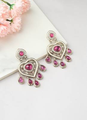 Pink Stone and White Accent Heart American Diamond Earrings 3