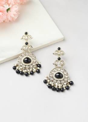 American Diamond Earrings with Black Stone Accents 1