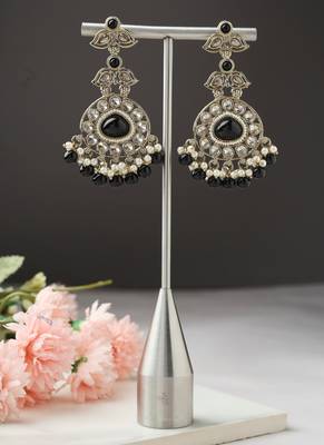 American Diamond Earrings with Black Stone Accents 3