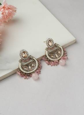 Pink Stone Chandbali Earrings 1