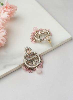 Pink Stone Chandbali Earrings 2