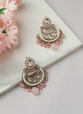 Pink Stone Chandbali Earrings 3