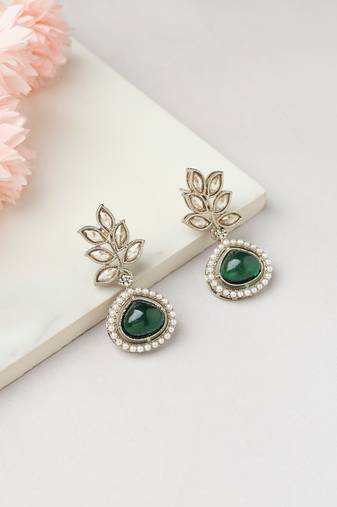 American Diamond Studs with Green Stone Accents