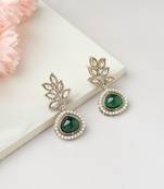 American Diamond Studs with Green Stone Accents