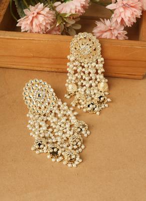 American Diamond Danglers with White Pearls and Jhumka Charms 2