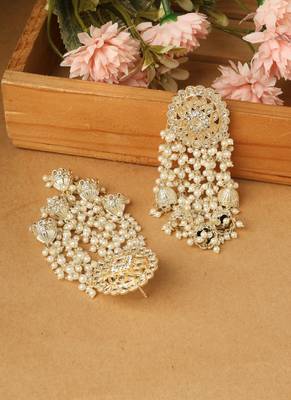 American Diamond Danglers with White Pearls and Jhumka Charms 3