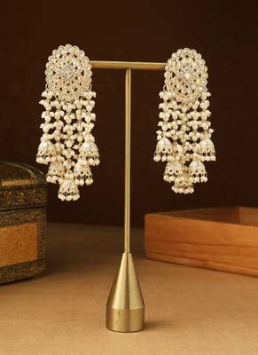 American Diamond Danglers with White Pearls and Jhumka Charms 1