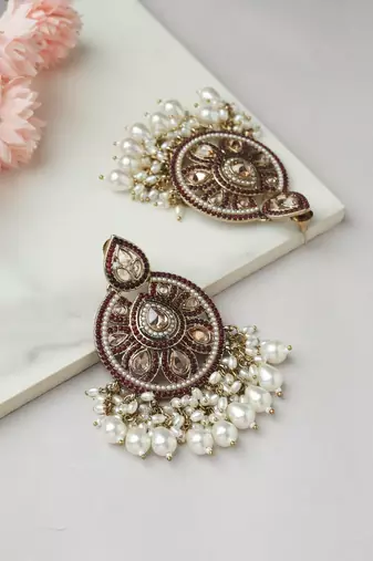 Pearl Danglers with Red Accent