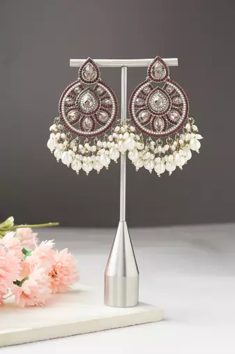 Pearl Danglers with Red Accent