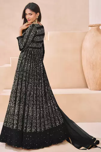 Black faux georgette embroidered anarkali suit semi stitched