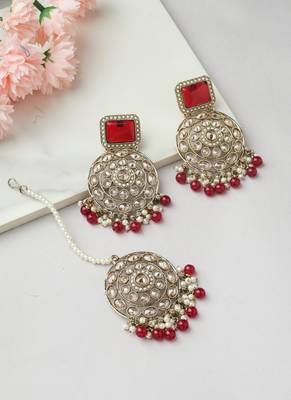 Kundan Danglers with Red Beads and Stone Accents 1