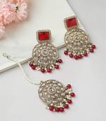 Kundan Danglers with Red Beads and Stone Accents