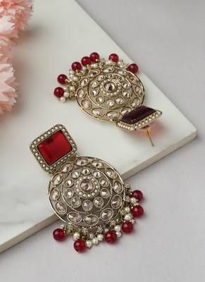 Kundan Danglers with Red Beads and Stone Accents 2