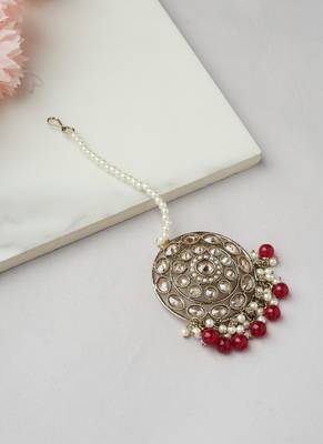 Kundan Danglers with Red Beads and Stone Accents 3