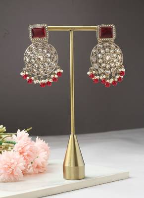 Kundan Danglers with Red Beads and Stone Accents 4