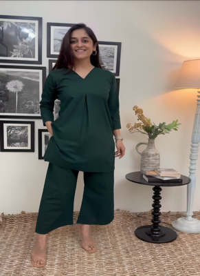 Green solid kurti with pant 2