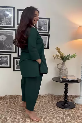Green solid kurti with pant