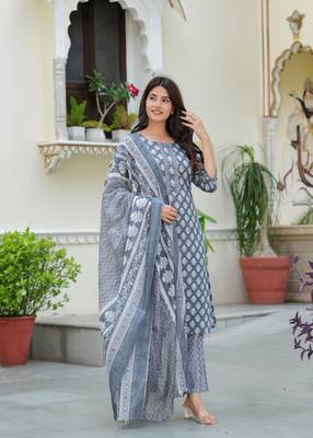 Grey cotton printed kurti 1