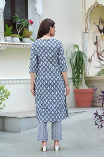 Grey cotton printed kurti
