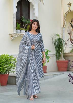 Grey cotton printed kurti 3