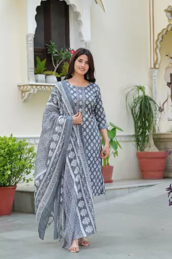 Grey cotton printed kurti