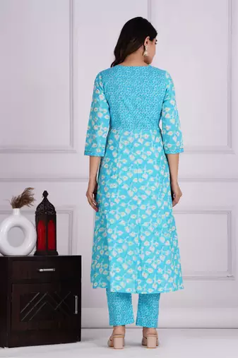 Tourquise cotton printed kurti