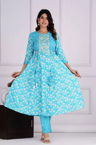 Tourquise cotton printed kurti