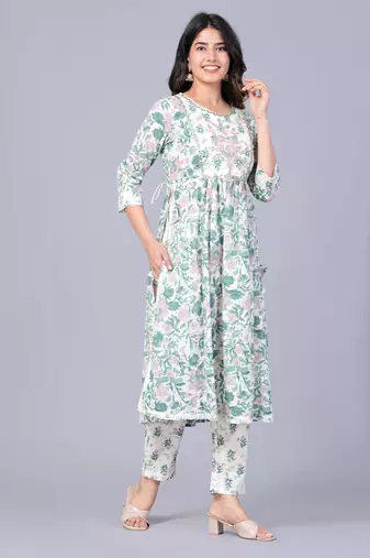 Tourquise cotton printed kurti