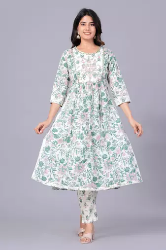 Tourquise cotton printed kurti