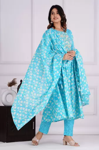 Tourquise cotton printed kurti