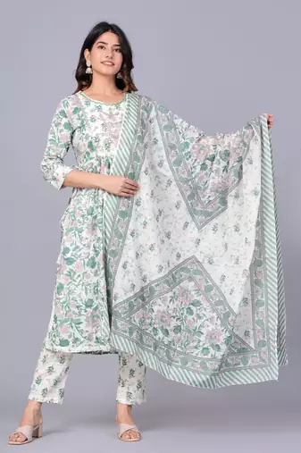 Tourquise cotton printed kurti