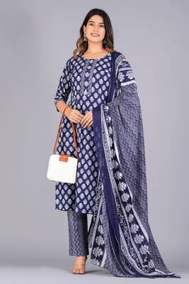 Navy blue cotton printed kurti 1