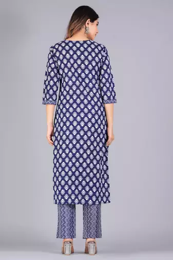Navy blue cotton printed kurti