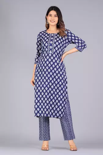 Navy blue cotton printed kurti